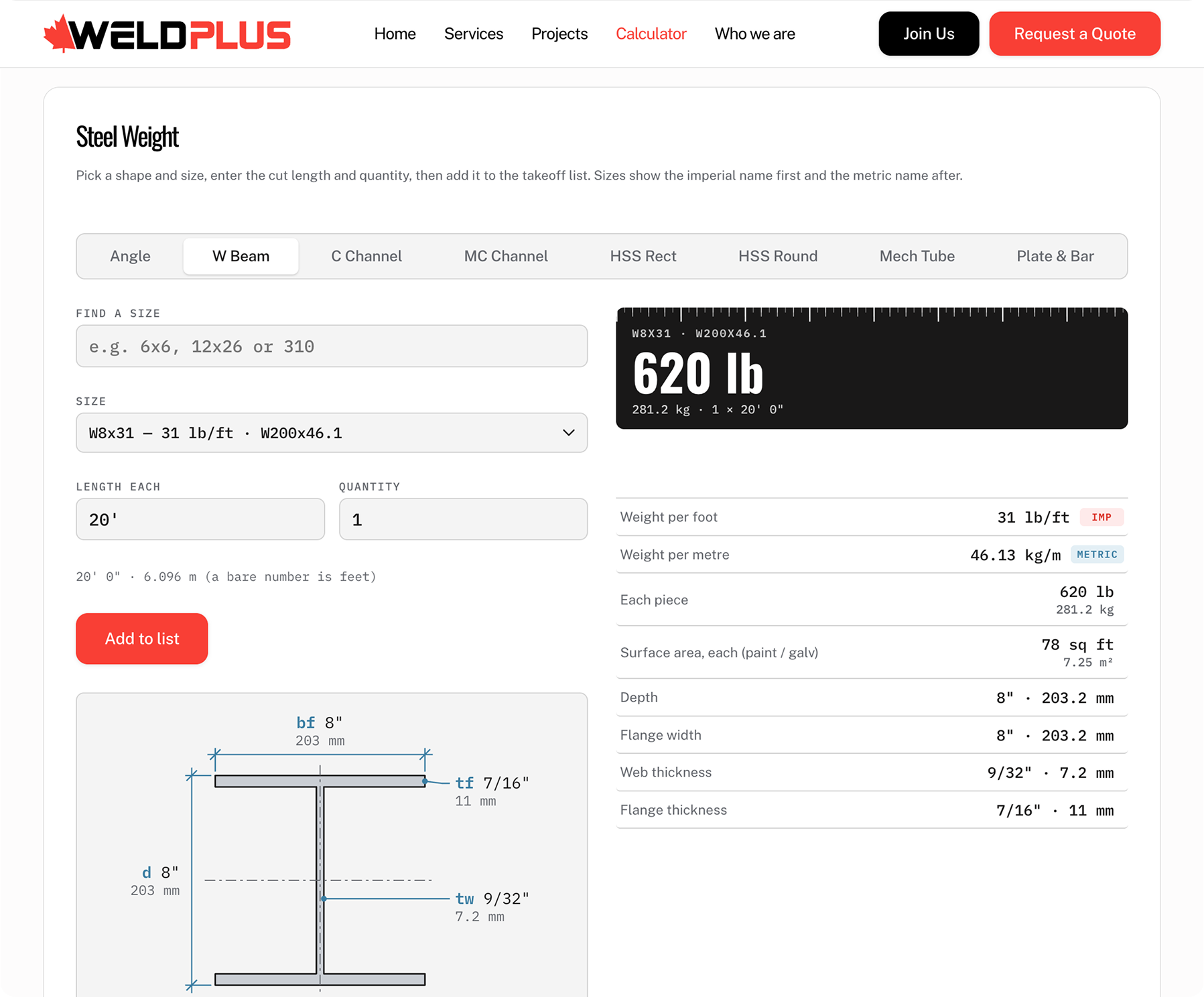 Weld Plus steel weight and takeoff tool