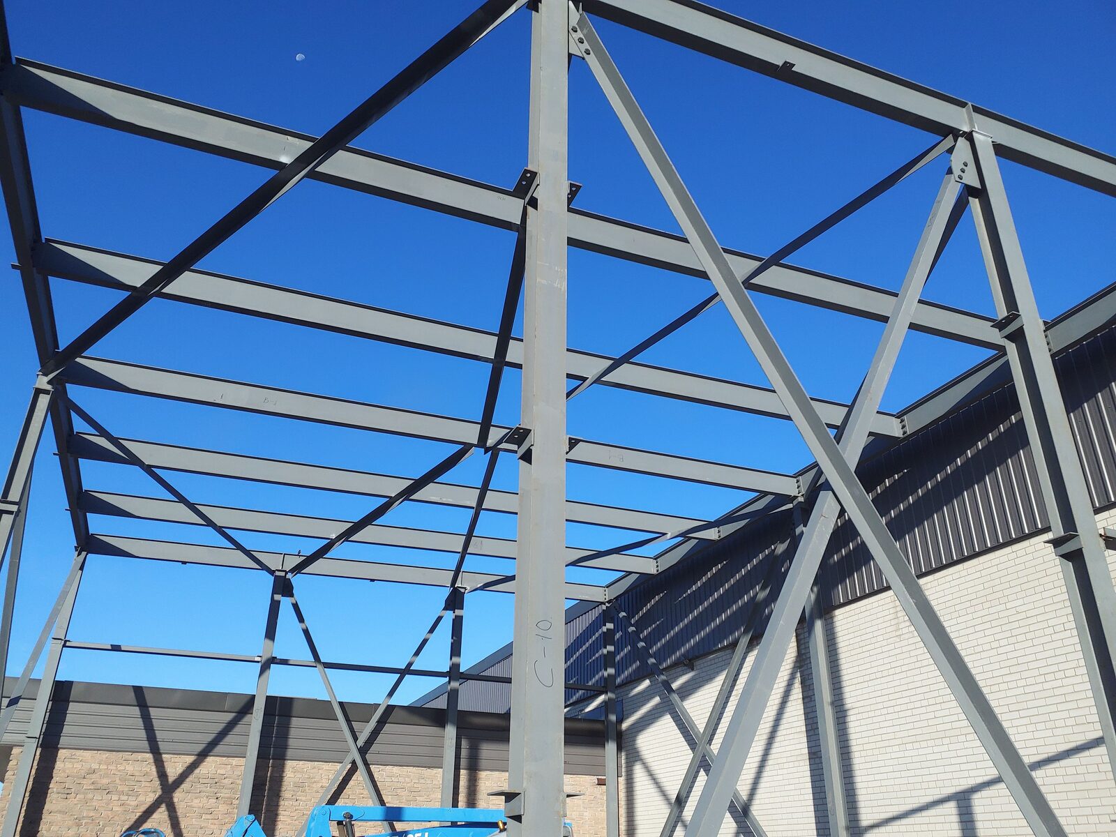 Warehouse expansion steel framing, 342 Flint Road, North York