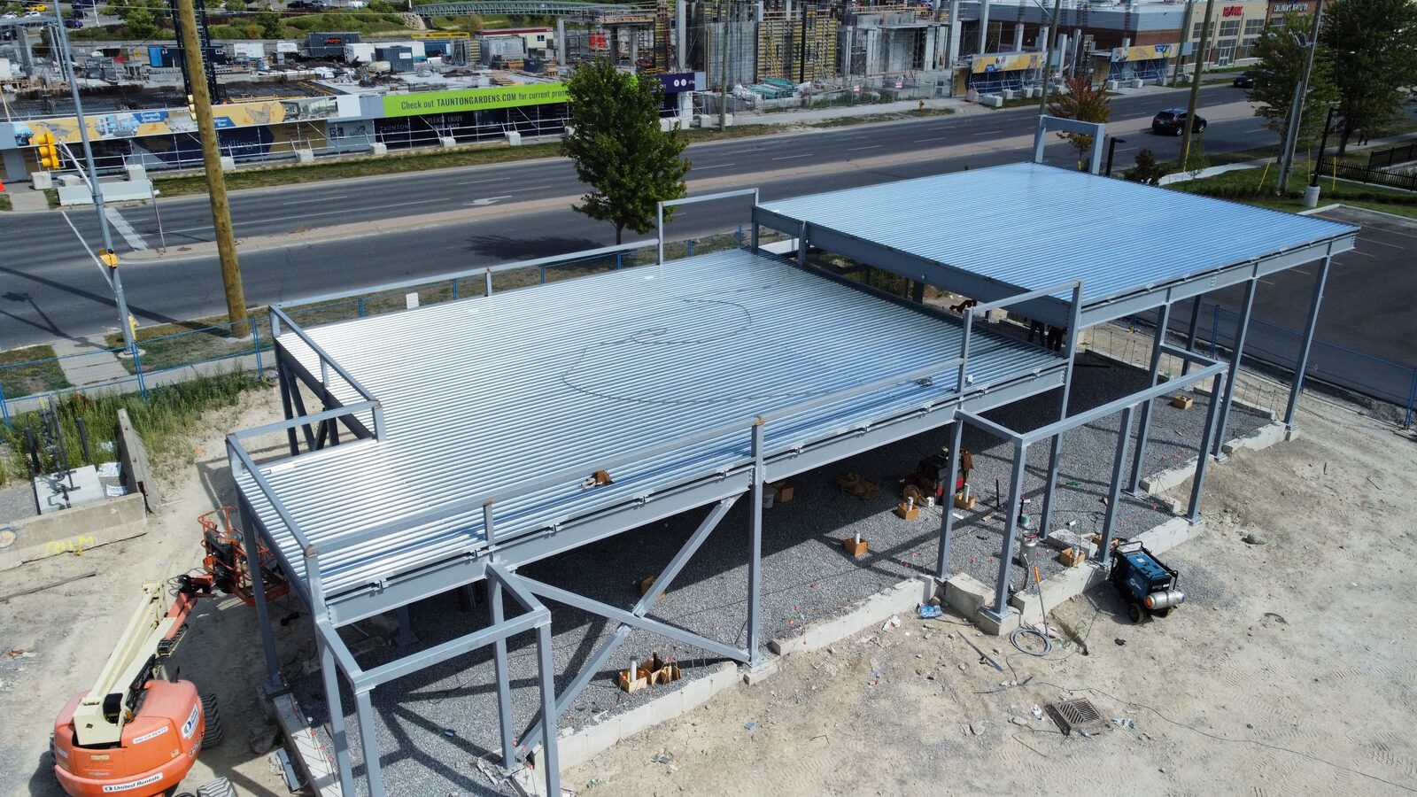 Burger King restaurant steel frame and roof deck, Whitby, Ontario
