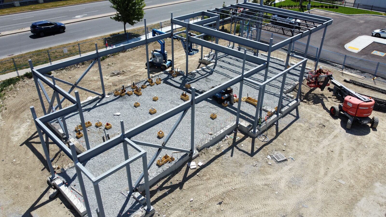 Burger King restaurant steel frame and roof deck, Whitby, Ontario